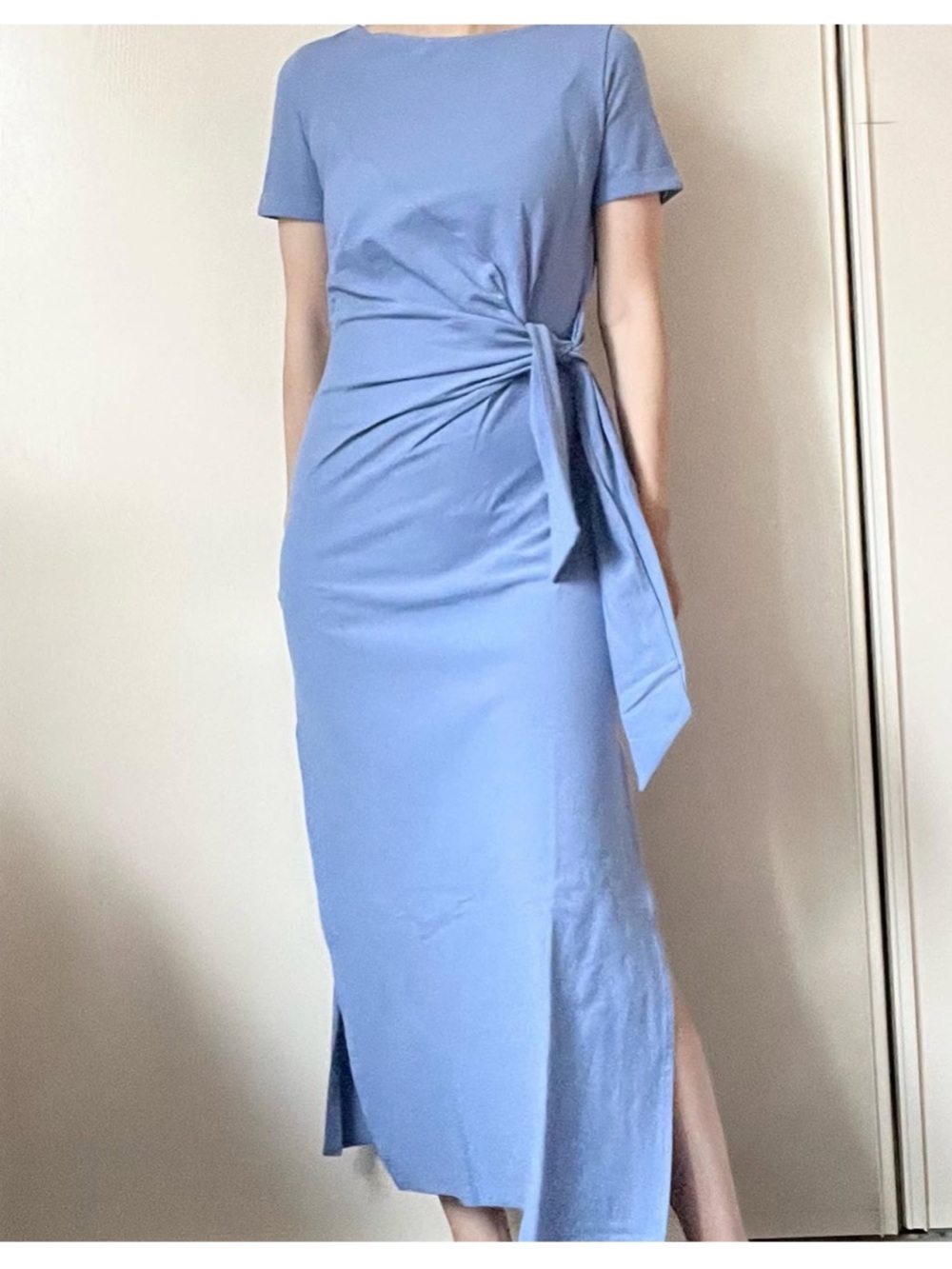 SEZANE NWT Blue Stretch Cotton Jersey Knot Tie Waist Pippa Maxi Dress - Picture 12 of 12